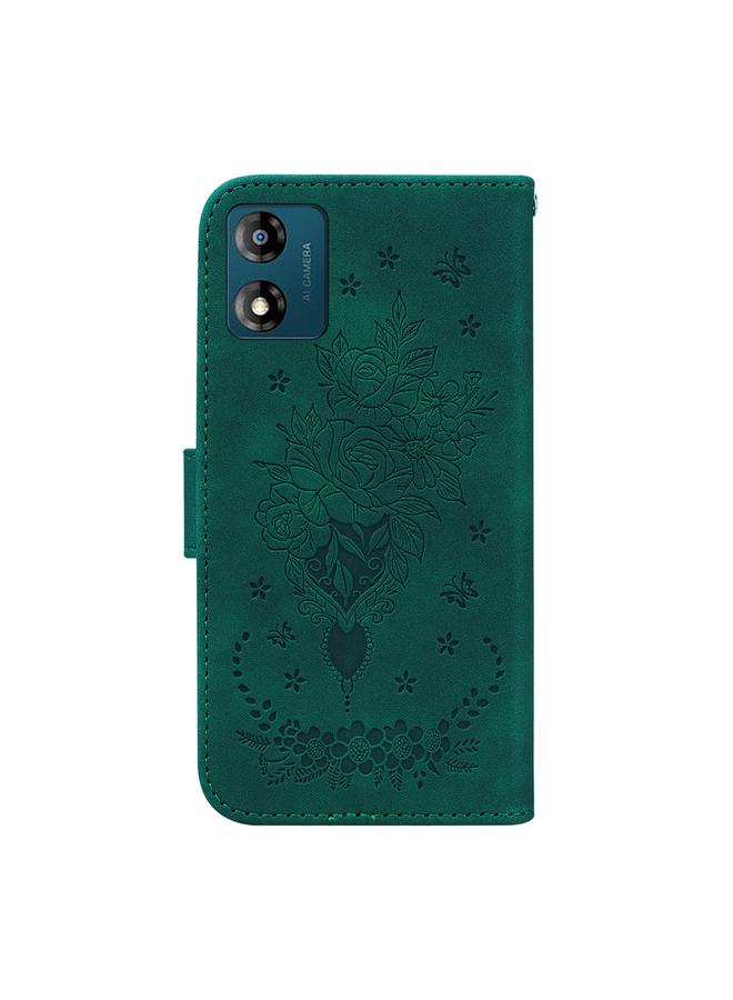 اس-توب جراب لهاتف موتورولا موتو E13 مصنوع من الجلد المنقوش بنقشة الفراشة الوردية - Image 3