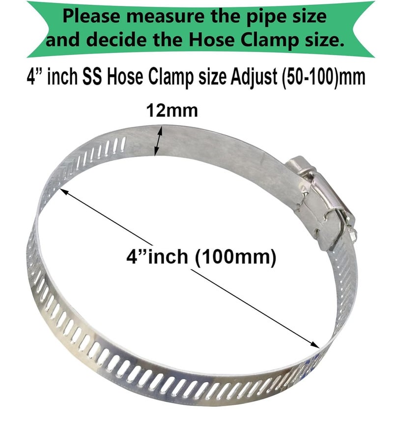 ES EKSAFAR ESEKSAFAR Alloy Stainless steel Hose clamp 4 inch Clamp size adjust (50mm to 100mm) (Steel 4pcs 4 inch) - Image 3
