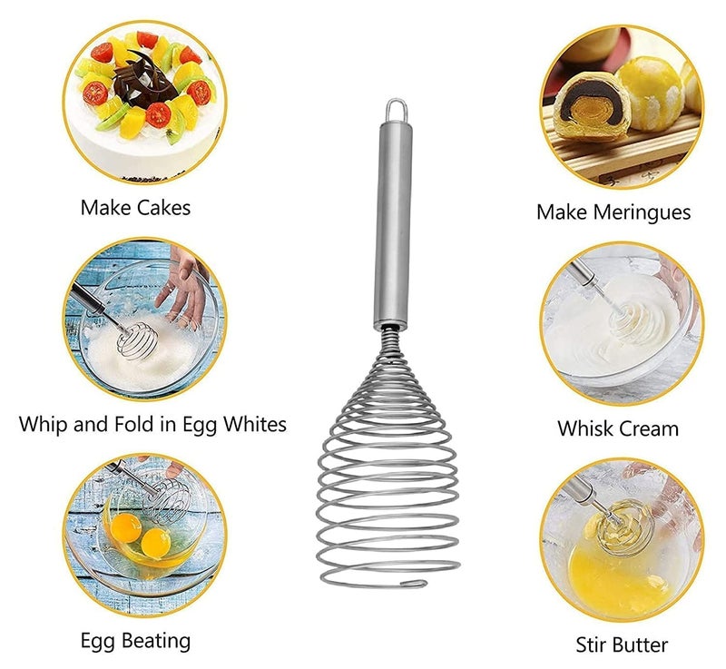 GLEDAM GLEDAM Stainless Steel Egg Beater Spring Balloon Whisk with Steel Handle and Hanging Loop Kitchen Egg Beater and Milk Whipper for Blending Whisking Beating or Stirring 8 Inch 1  - Image 5