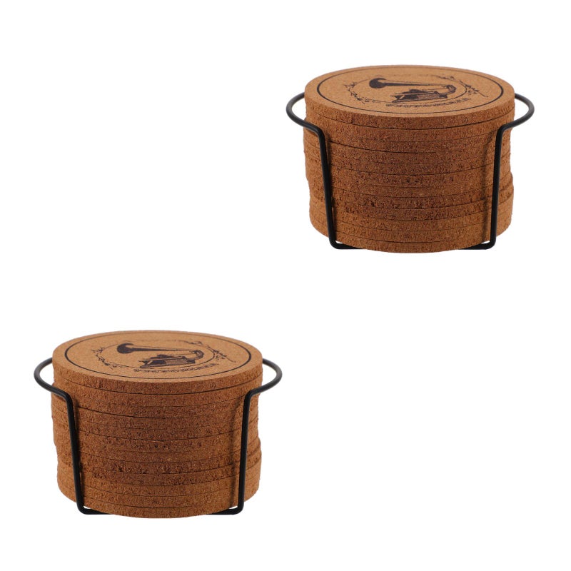 2 Sets Cork Vintage Cork Mug Pad Cup Mat with Storage Stand for Home - Image 1