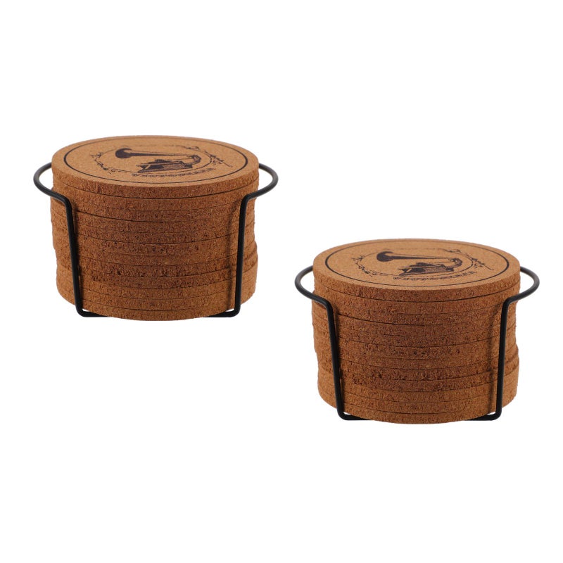2 Sets Cork Vintage Cork Mug Pad Cup Mat with Storage Stand for Home - Image 4