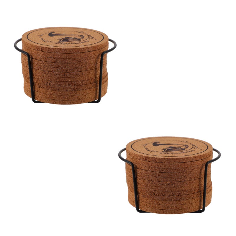 2 Sets Cork Vintage Cork Mug Pad Cup Mat with Storage Stand for Home - Image 5