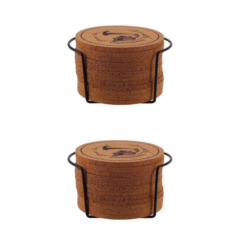 2 Sets Cork Vintage Cork Mug Pad Cup Mat with Storage Stand for Home - Image 2