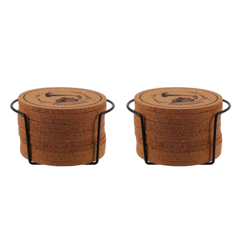 2 Sets Cork Vintage Cork Mug Pad Cup Mat with Storage Stand for Home - Image 3