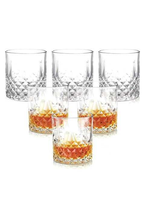 طقم أكواب ويسكي كويزين آرت لين القصيرة، سعة 310 مل، 6 قطع - قاعدة سميكة، شفاف، خالٍ من الرصاص، قابل للتكديس، آمن للاستخدام في غسالة الأطباق، أكواب كوكتيل وعصائر متينة، أدوات زجاجية للمنزل والبار، طقم هدايا