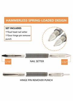 Y&D Dual Head Nail Setter and Hinge Pin Tool Punch Set, 2 Pcs Spring Set 1/32″ 1/16″ Center Hammerless 3500 PSI Striking Force Door Removal  - Image 2