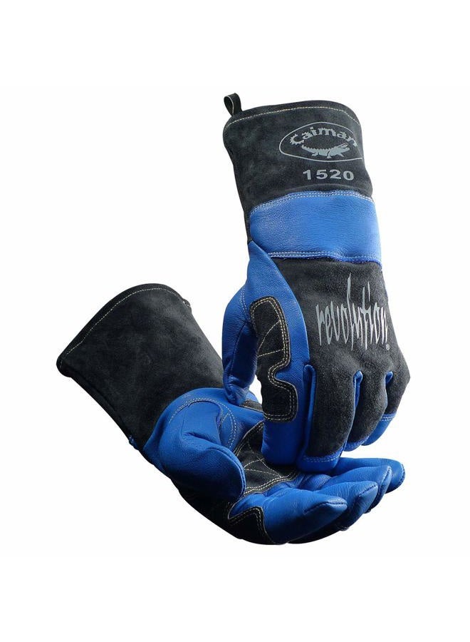 Caiman Blue/Charcoal Goat Grain, Kontour Welding Gloves, Arched Wrist, Wool Insulated, Reinforced Palm, Index & Side, One Size - Image 1