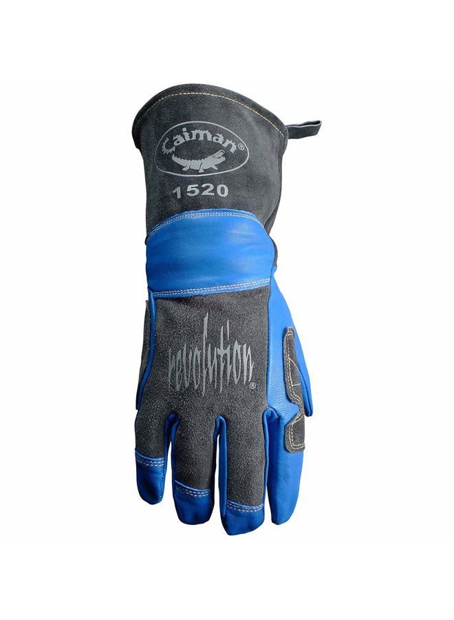 Caiman Blue/Charcoal Goat Grain, Kontour Welding Gloves, Arched Wrist, Wool Insulated, Reinforced Palm, Index & Side, One Size - Image 2