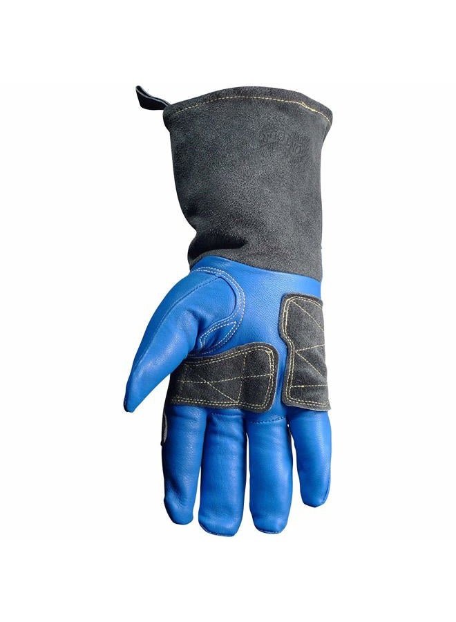 Caiman Blue/Charcoal Goat Grain, Kontour Welding Gloves, Arched Wrist, Wool Insulated, Reinforced Palm, Index & Side, One Size - Image 3