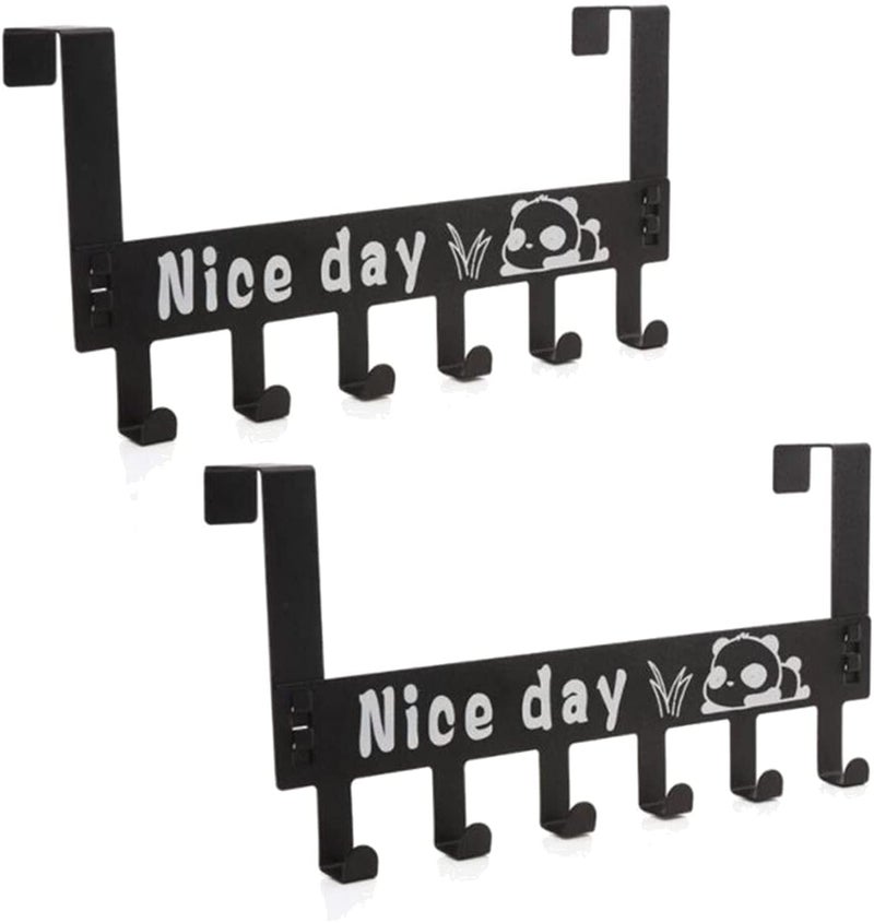 ATCAN Over The Door Hook Door Hanger Towel Rack with 6 Coat Hooks for Hanging Towel Heavy Duty Stainless Steel Over Door Coat Rack for TowelsClothesBack of Bathroom 2 Pcs Black - Image 1