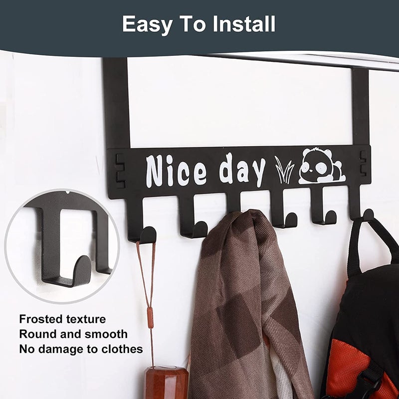 ATCAN Over The Door Hook Door Hanger Towel Rack with 6 Coat Hooks for Hanging Towel Heavy Duty Stainless Steel Over Door Coat Rack for TowelsClothesBack of Bathroom 2 Pcs Black - Image 5