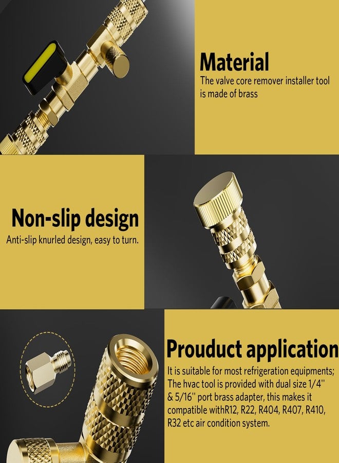 HTOMT Valve Core Remover Installer Tool with Dual Size SAE 1/4 and 5/16 Port Brass Adapter, Schrader Valve Tool for R22 R410a Refrigerant Systems with 20pcs Valve Cores - Image 3
