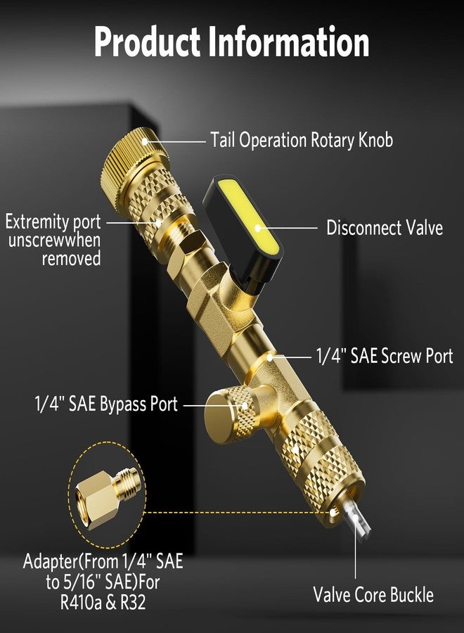 HTOMT Valve Core Remover Installer Tool with Dual Size SAE 1/4 and 5/16 Port Brass Adapter, Schrader Valve Tool for R22 R410a Refrigerant Systems with 20pcs Valve Cores - Image 2