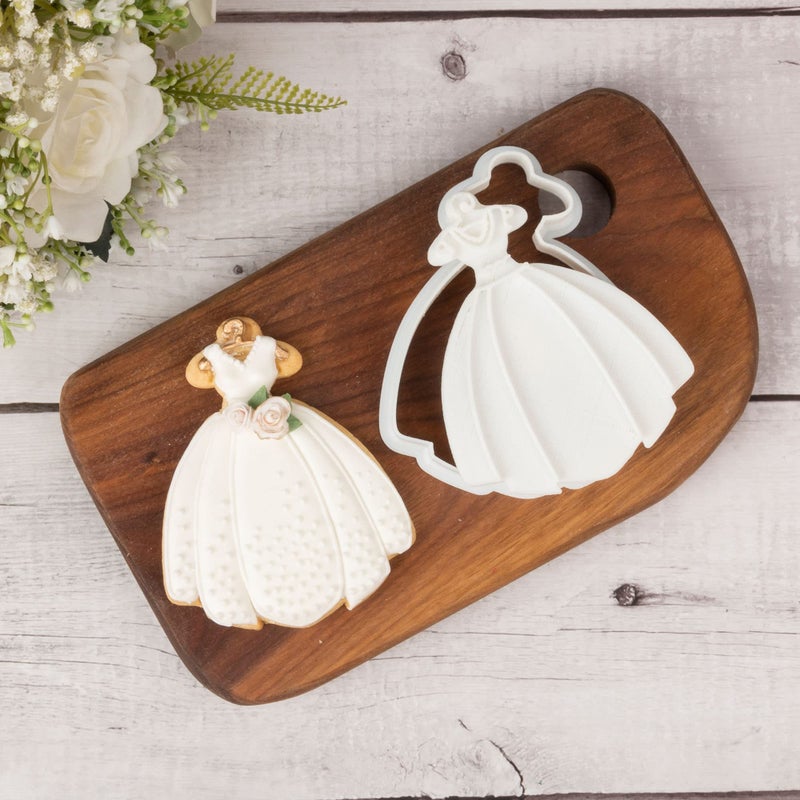 Flycalf Wedding Cookie Cutters Dress with Plunger Stamps Handle Bridesmaid Bridal Shower Holiday PLA Baking 3.5"" Cutter Molds for Kids Decorative Party Kitchen - Image 5