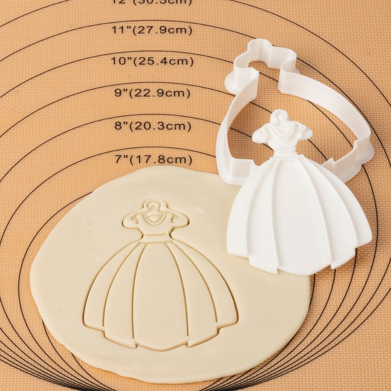 Flycalf Wedding Cookie Cutters Dress with Plunger Stamps Handle Bridesmaid Bridal Shower Holiday PLA Baking 3.5"" Cutter Molds for Kids Decorative Party Kitchen - Image 2