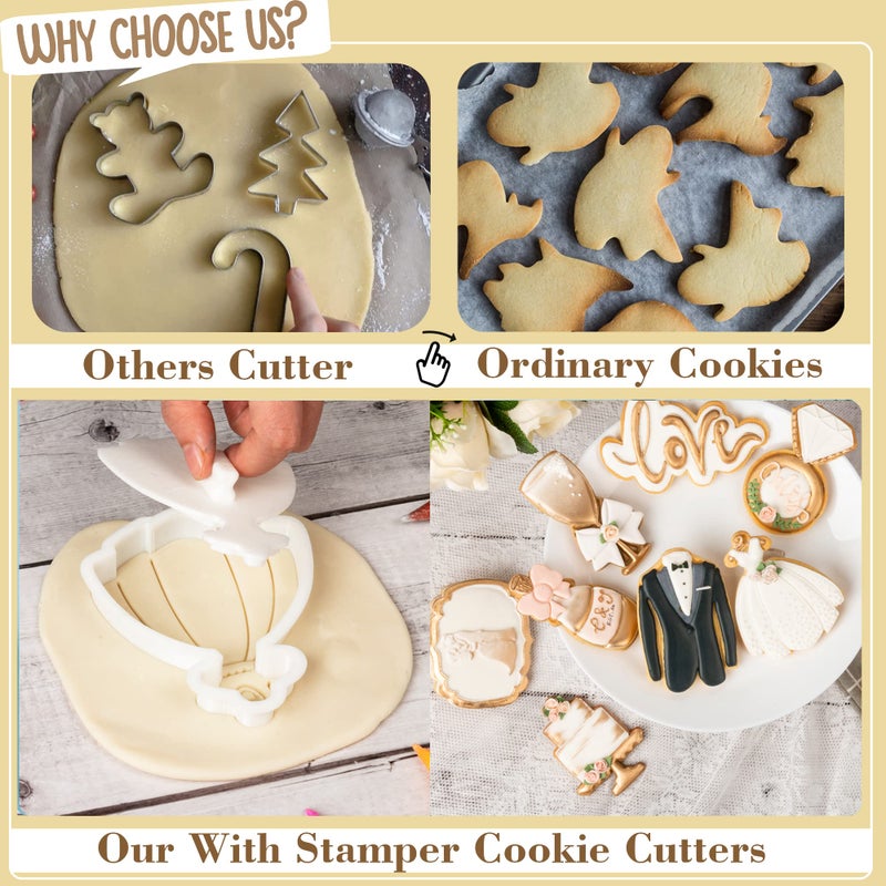 Flycalf Wedding Cookie Cutters Dress with Plunger Stamps Handle Bridesmaid Bridal Shower Holiday PLA Baking 3.5"" Cutter Molds for Kids Decorative Party Kitchen - Image 3