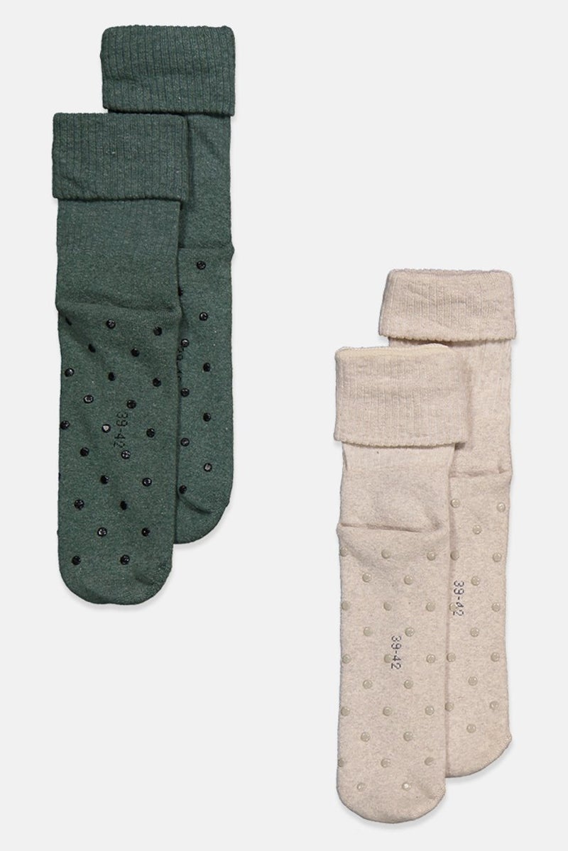 Tchibo Women 2 Pairs Of Stopper Socks, Greenk - Image 2