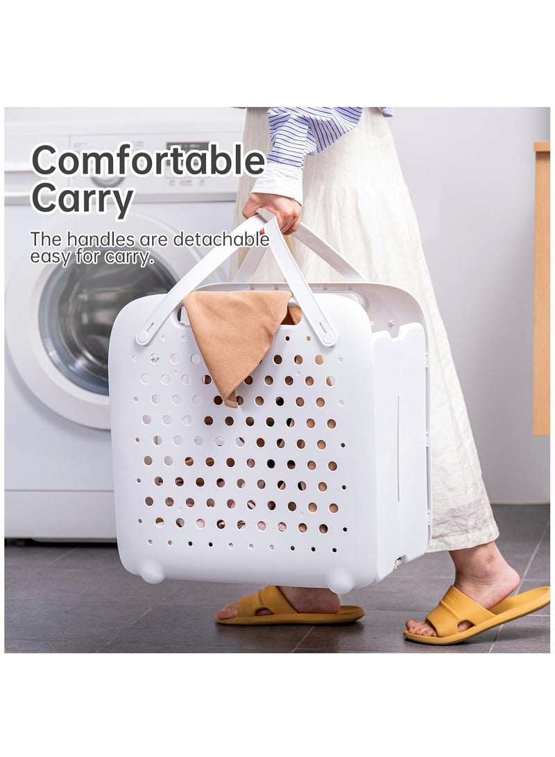 Arabest Laundry Basket, Laundry Hamper, Collapsible Laundry Baskets, Plastic Laundry Basket, Portable Waterproof Dirty Clothes Hamper for Laundry, Basket with Handle(1 Pack, White) - Image 3