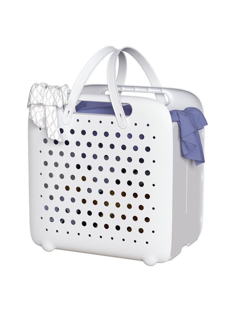 Arabest Laundry Basket, Laundry Hamper, Collapsible Laundry Baskets, Plastic Laundry Basket, Portable Waterproof Dirty Clothes Hamper for Laundry, Basket with Handle(1 Pack, White) - Image 1