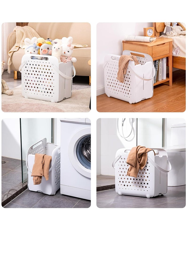 Arabest Laundry Basket, Laundry Hamper, Collapsible Laundry Baskets, Plastic Laundry Basket, Portable Waterproof Dirty Clothes Hamper for Laundry, Basket with Handle(1 Pack, White) - Image 5