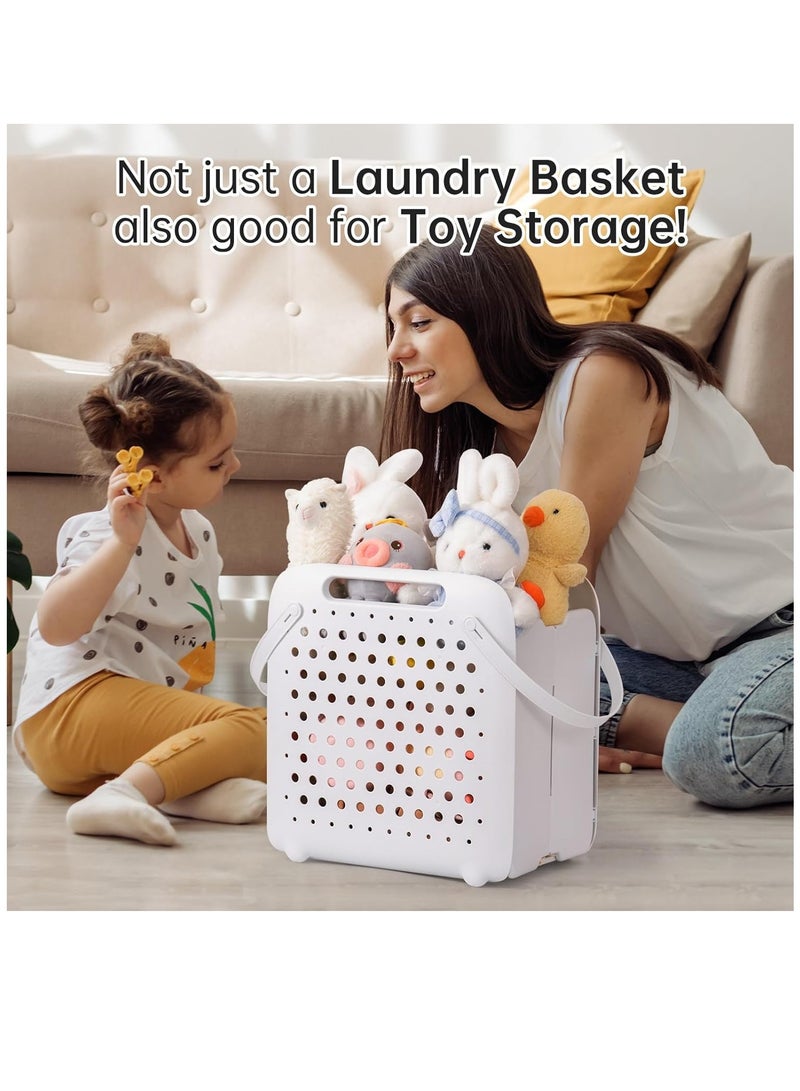 Arabest Laundry Basket, Laundry Hamper, Collapsible Laundry Baskets, Plastic Laundry Basket, Portable Waterproof Dirty Clothes Hamper for Laundry, Basket with Handle(1 Pack, White) - Image 2