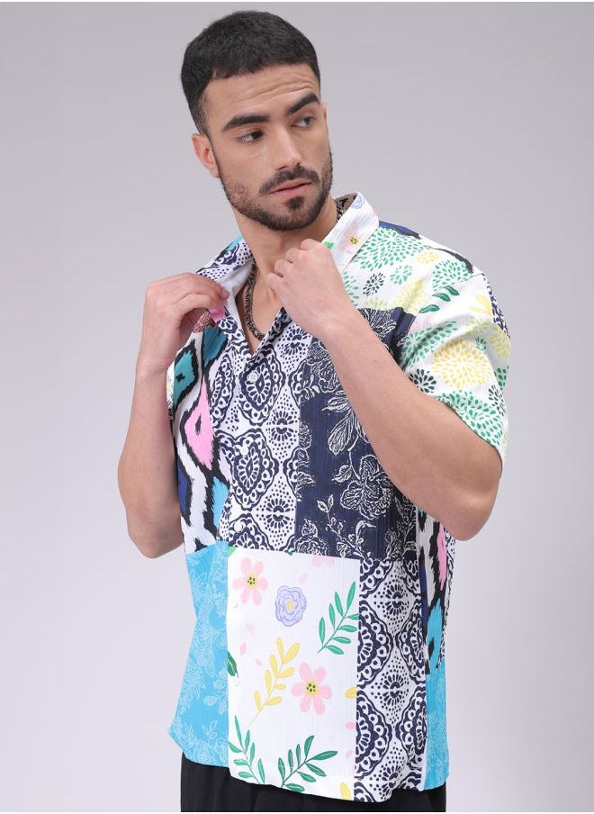 The Indian Garage Co Men Boxy Fit Textured Printed Half Sleeves Cutaway Collar Street Wear Shirt  - Image 3