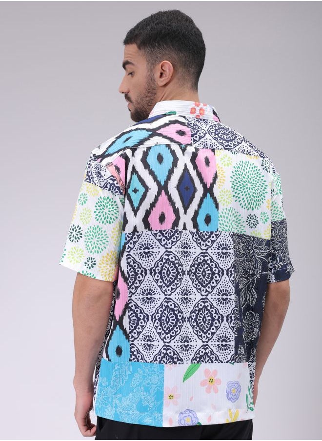 The Indian Garage Co Men Boxy Fit Textured Printed Half Sleeves Cutaway Collar Street Wear Shirt  - Image 2