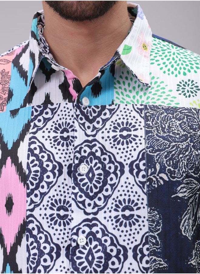 The Indian Garage Co Men Boxy Fit Textured Printed Half Sleeves Cutaway Collar Street Wear Shirt  - Image 5