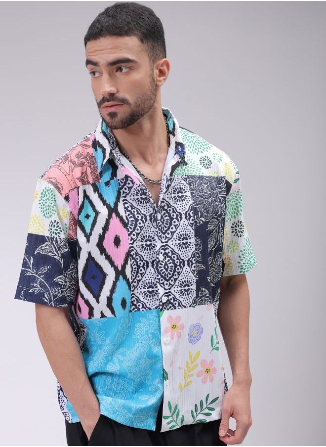 The Indian Garage Co Men Boxy Fit Textured Printed Half Sleeves Cutaway Collar Street Wear Shirt  - Image 4