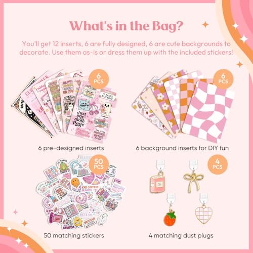 Kaciola 12PCS Inserts Cardstock Paper for E-Reader, and 50PCS Scrapbook Stickers for Clear Case, 6.9"x4.8" Funny Theme E-Reader Back Cover Insert Decorating Accessories for Paper White 11th-12th - Image 3