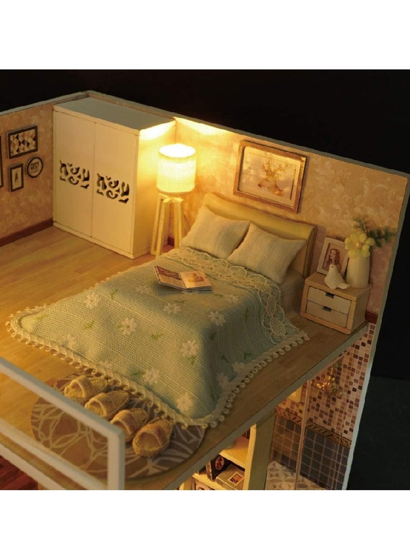 general DIY Mini Loft Dollhouse Kit Realistic Mini 3D Log House Room Toy With Furniture LED Light Birthday Gift - Image 3