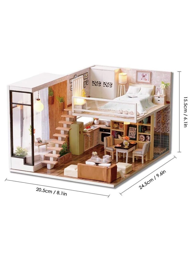general DIY Mini Loft Dollhouse Kit Realistic Mini 3D Log House Room Toy With Furniture LED Light Birthday Gift - Image 2