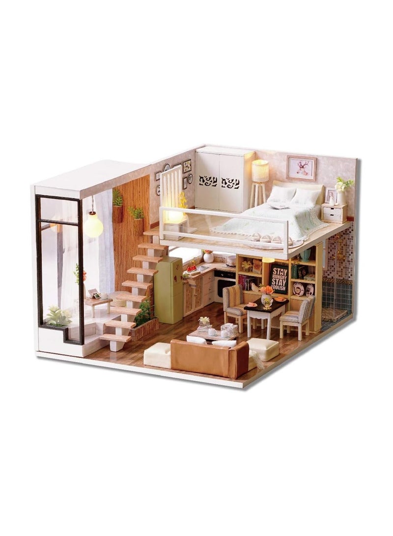 general DIY Mini Loft Dollhouse Kit Realistic Mini 3D Log House Room Toy With Furniture LED Light Birthday Gift - Image 1