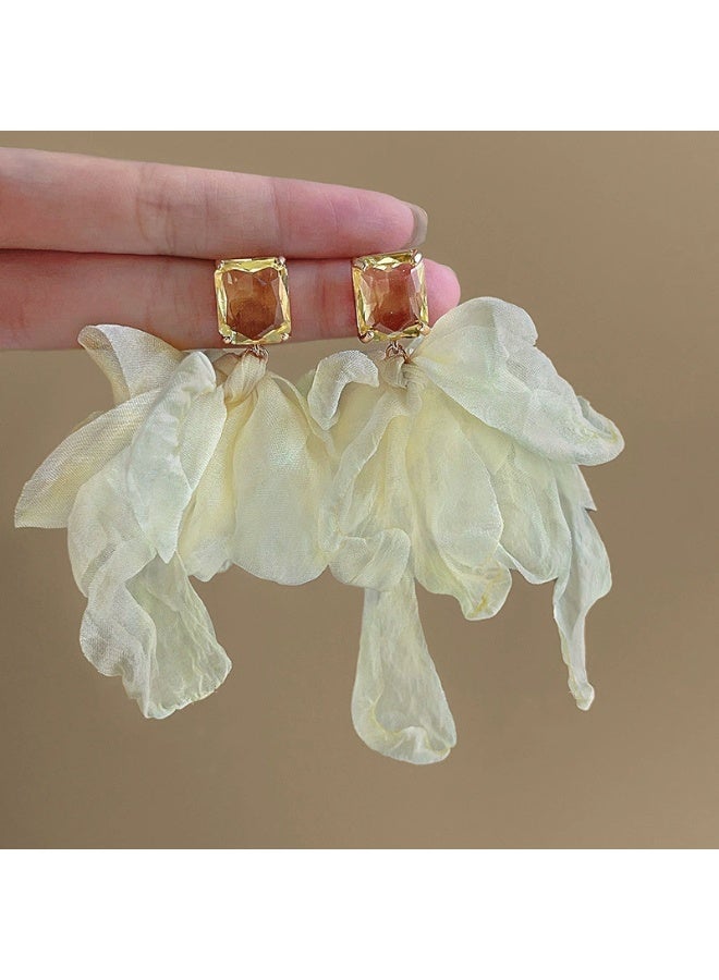 Goolsky Atmospheric Beige Chiffon Clip-On Earrings – Hypoallergenic Zircon Statement Design, Elegant Vacation Vibes - Image 5