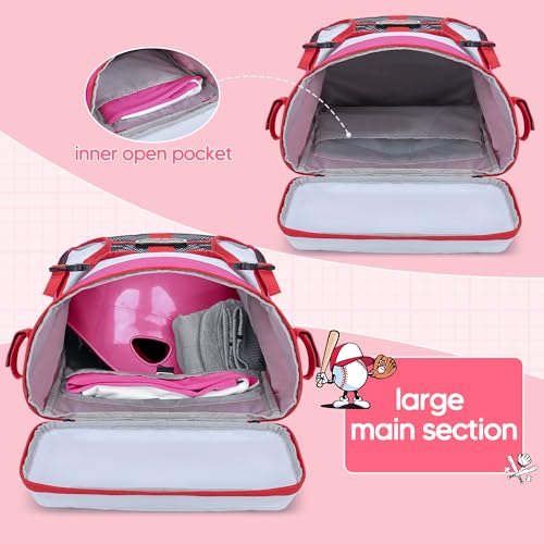 Smasrob Youth Baseball Bag for T Ball, Rec and Travel Ball, Softball Bag with Helmet Holder and Fence Hook, Pink - Image 3