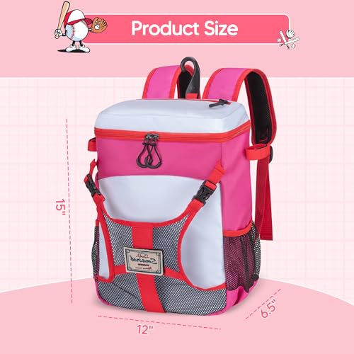 Smasrob Youth Baseball Bag for T Ball, Rec and Travel Ball, Softball Bag with Helmet Holder and Fence Hook, Pink - Image 5