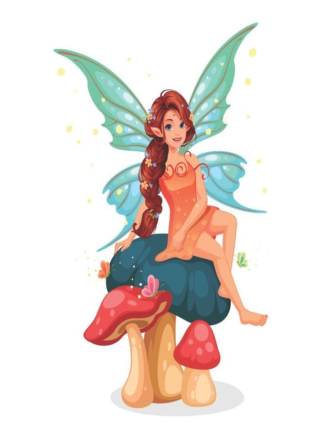 AH Decals Cartoon Little Fairy Sitting on Mushroom Animated Wall Sticker Beautiful Created Designs Kids Room Sticker Wall, Hall, Living Room,Poster 3D Background Removable Sticker Gallery Poster - Image 1