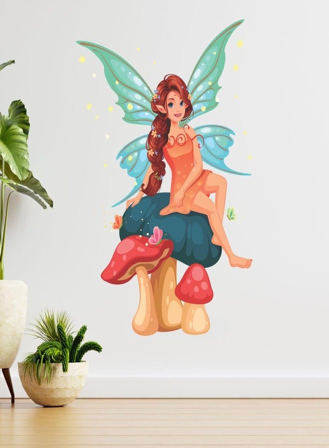 AH Decals Cartoon Little Fairy Sitting on Mushroom Animated Wall Sticker Beautiful Created Designs Kids Room Sticker Wall, Hall, Living Room,Poster 3D Background Removable Sticker Gallery Poster - Image 3