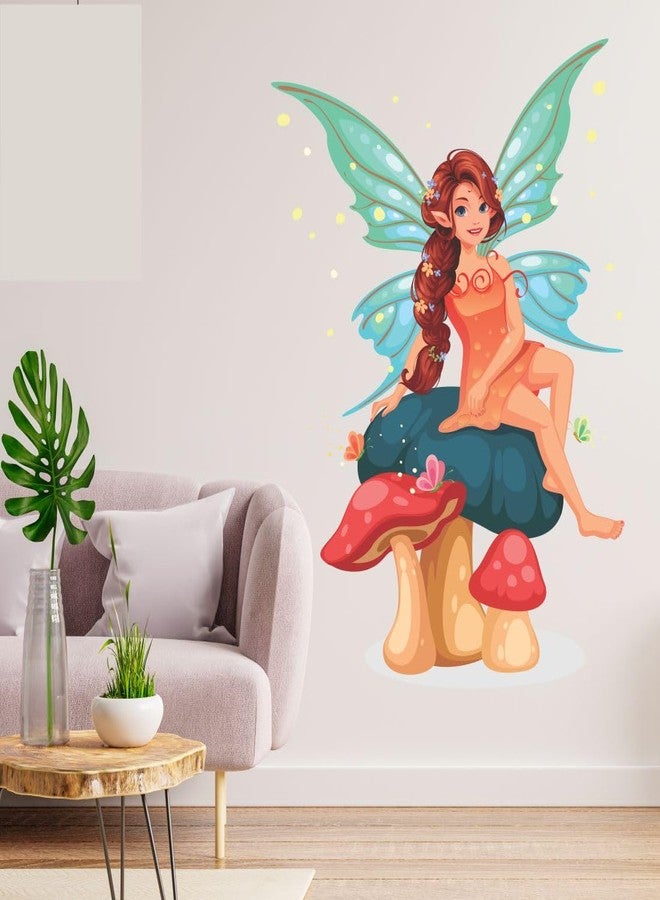 AH Decals Cartoon Little Fairy Sitting on Mushroom Animated Wall Sticker Beautiful Created Designs Kids Room Sticker Wall, Hall, Living Room,Poster 3D Background Removable Sticker Gallery Poster - Image 5