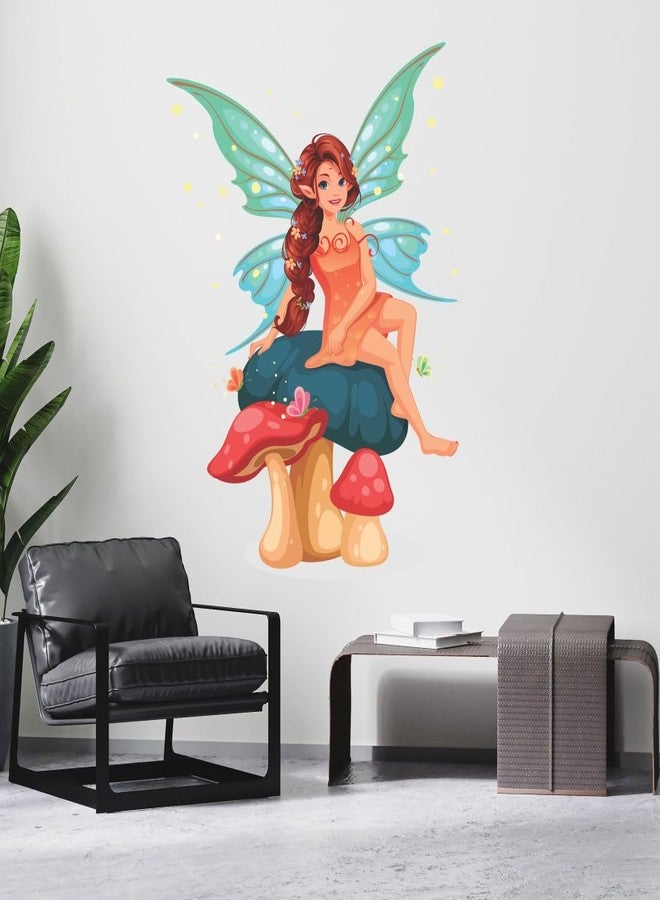 AH Decals Cartoon Little Fairy Sitting on Mushroom Animated Wall Sticker Beautiful Created Designs Kids Room Sticker Wall, Hall, Living Room,Poster 3D Background Removable Sticker Gallery Poster - Image 4
