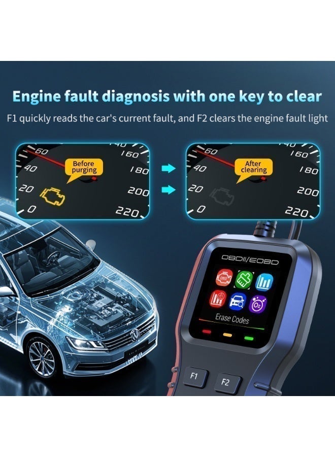 جبني قارئ أعطال السيارة OBD2، جهاز تشخيص مع شاشة ملونة، قراءة بيانات حية، تحليل أعطال المحرك، متعدد اللغات - متوافق مع كل مركبات OBDII و EOBD - Image 4