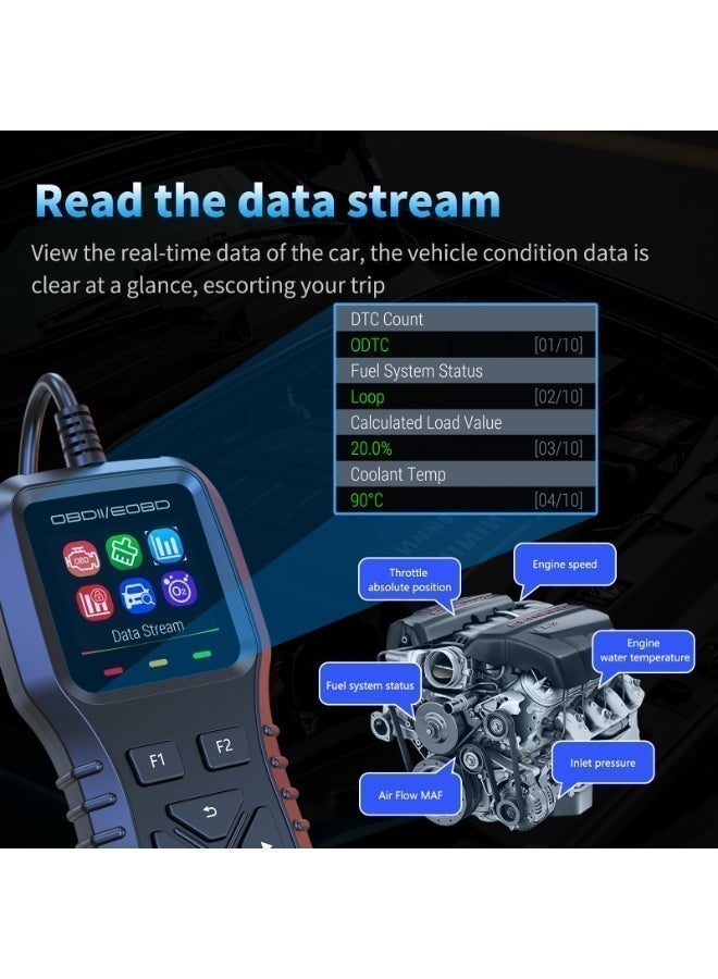 جبني قارئ أعطال السيارة OBD2، جهاز تشخيص مع شاشة ملونة، قراءة بيانات حية، تحليل أعطال المحرك، متعدد اللغات - متوافق مع كل مركبات OBDII و EOBD - Image 5