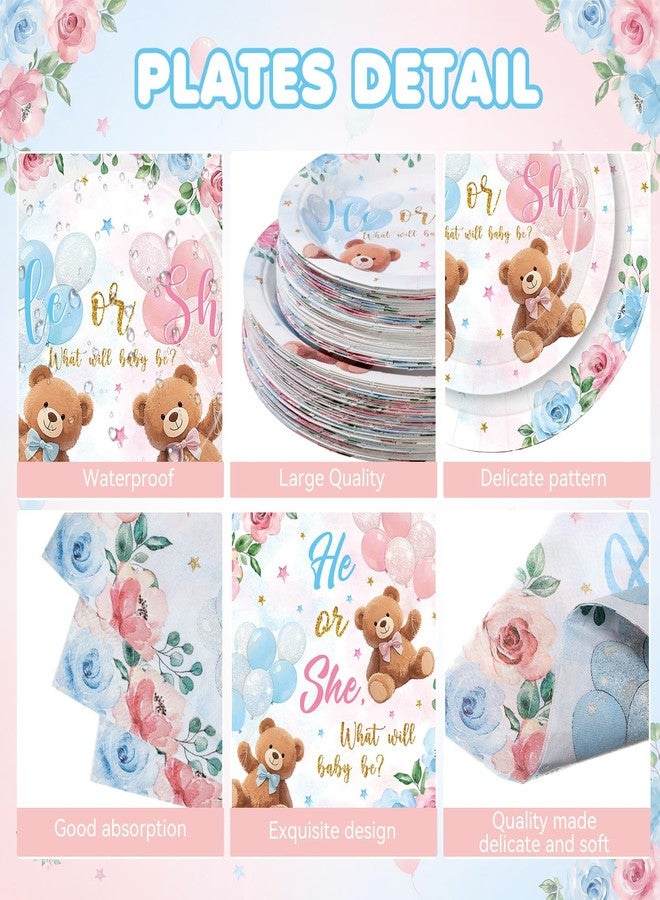 Funnymoom 250 Pcs Bear Gender Reveal Paper Plates and Napkins Party Supplies Bear He or She Blue Pink Disposable Tableware Set for Boy Or Girl Gender Reveal Baby Shower Party Decoration - Image 2