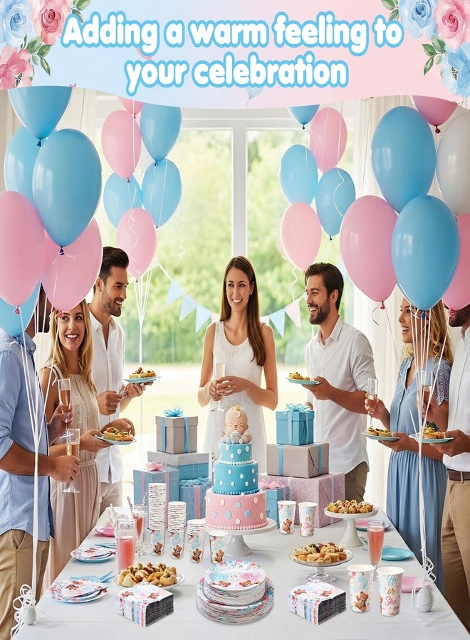 Funnymoom 250 Pcs Bear Gender Reveal Paper Plates and Napkins Party Supplies Bear He or She Blue Pink Disposable Tableware Set for Boy Or Girl Gender Reveal Baby Shower Party Decoration - Image 5