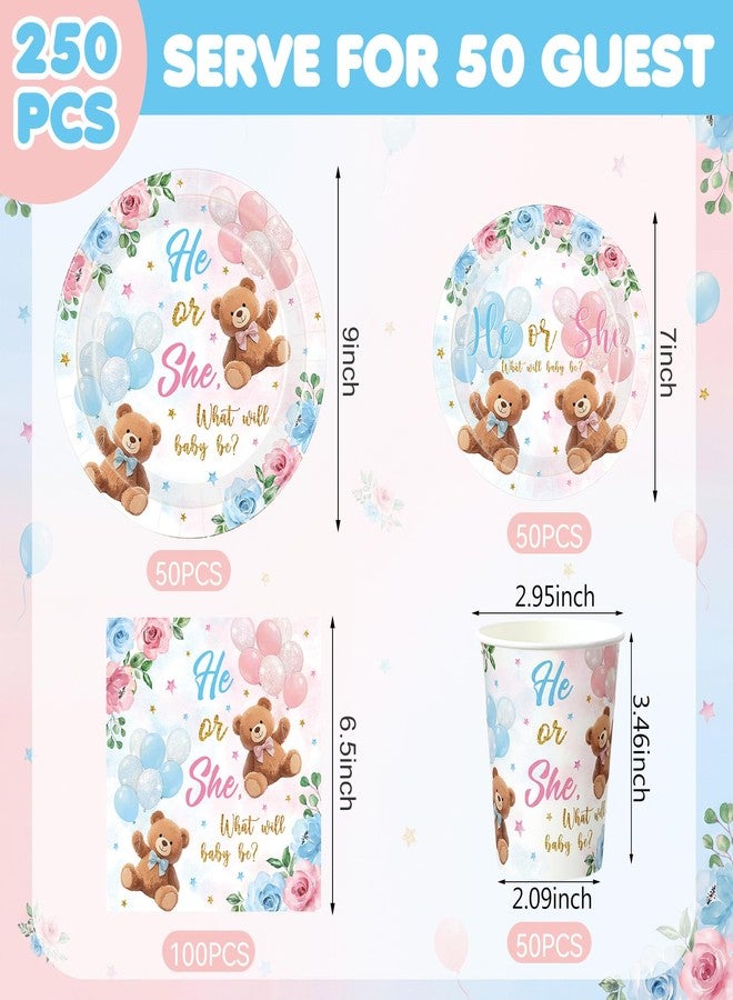 Funnymoom 250 Pcs Bear Gender Reveal Paper Plates and Napkins Party Supplies Bear He or She Blue Pink Disposable Tableware Set for Boy Or Girl Gender Reveal Baby Shower Party Decoration - Image 3