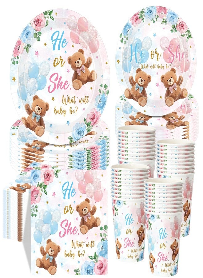 Funnymoom 250 Pcs Bear Gender Reveal Paper Plates and Napkins Party Supplies Bear He or She Blue Pink Disposable Tableware Set for Boy Or Girl Gender Reveal Baby Shower Party Decoration - Image 1