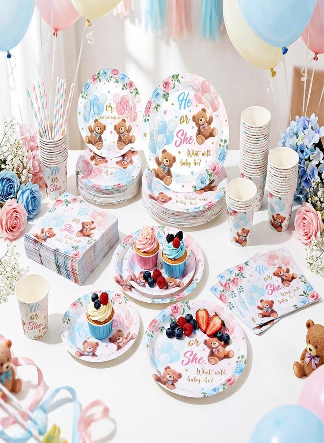 Funnymoom 250 Pcs Bear Gender Reveal Paper Plates and Napkins Party Supplies Bear He or She Blue Pink Disposable Tableware Set for Boy Or Girl Gender Reveal Baby Shower Party Decoration - Image 4