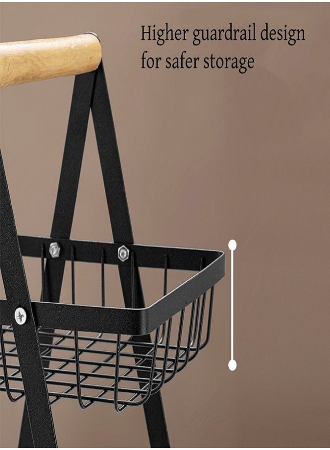 LIVVY 3-Tier Metal Fruit Basket with Wooden Handle, Detachable Fruit & Vegetable Storage Rack for Kitchen Counter, Large Capacity Bread Snack Organizer Stand – Black Iron Frame - Image 4