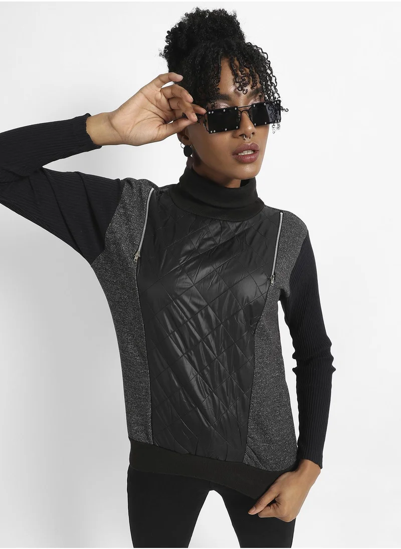 Campus Sutra Pullover Sweatshirt With Quilted Details