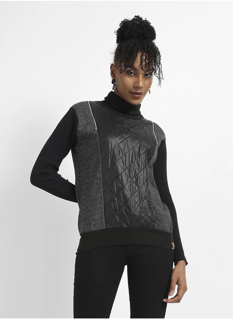 Campus Sutra Pullover Sweatshirt With Quilted Details